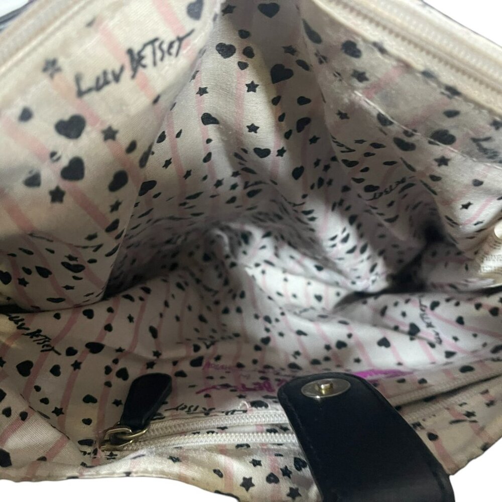 LUV BETSEY JOHNSON Quilted B&W Hearts Bows Handbag Satchel Crossbody Bag Purse - Picture 12 of 12